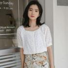 Short-sleeve Floral Lace Blouse White - One Size