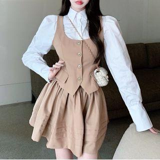 Plain Shirt / Vest / Mini A-line Skirt