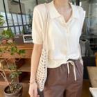 Linen Blend Knit Polo Shirt Ivory - One Size