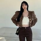 Fluffy Cropped Jacket / High Waist Flared Jeans