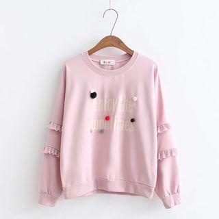 Ruffle Trim Pom Pom Detail Pullover