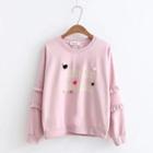 Ruffle Trim Pom Pom Detail Pullover