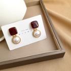 Sterling Silver Faux Pearl Drop Earring 1 Pair - Brown & Gold & White - One Size