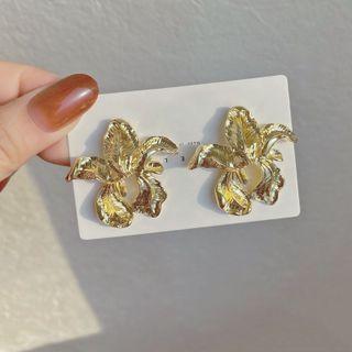 Flower Ear Stud 1 Pair - S925silver Earrings - Flower - Gold - One Size