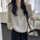 Long-sleeve Striped Sweatshirt Stripe - White & Blue - One Size