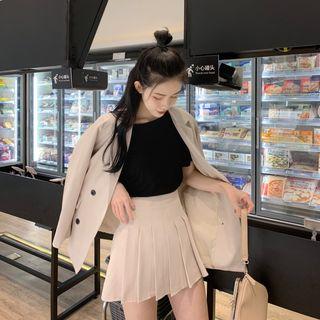 Double Breasted Blazer/ Mini Pleated Skirt