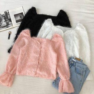 Flared-cuff Fringed Cropped Blouse