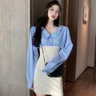 Long-sleeve Stripe Panel Sheath Dress