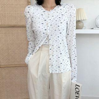 Set: Faux-pearl Lightweight Floral Cardigan + Tank Top