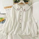 Embroidered Peter Pan-collar Loose Shirt White - One Size
