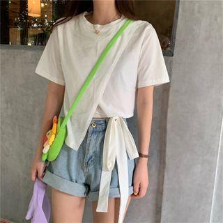 Short-sleeve Asymmetric Side-tie T-shirt / Harem Pants