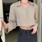 Cropped Collared Blouse Khaki - One Size