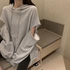 Cut-out Hooded Oversize Long-sleeve T-shirt Gray - One Size