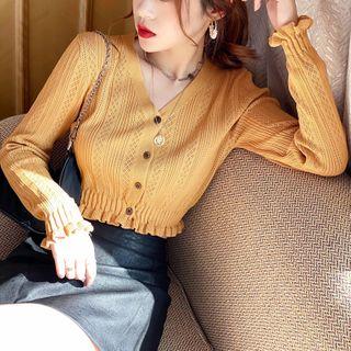 Cropped Ruffled-hem Knit Top