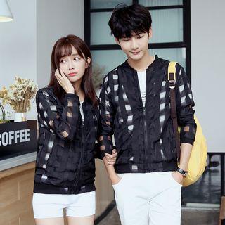 Couple Matching Check Zip Jacket