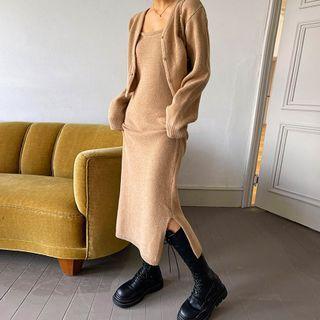 Set: Cardigan + Sleeveless Long Dress