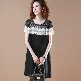Crochet Panel Short-sleeve Shift Dress