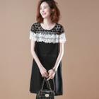 Crochet Panel Short-sleeve Shift Dress