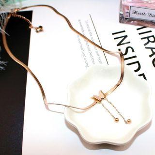 Stainless Steel Butterfly Choker Thick Chain - Butterfly - Rose Gold - One Size