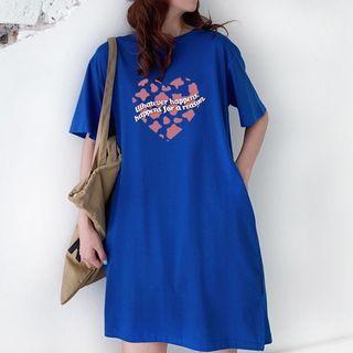 Short-sleeve Heart Print Lettering T-shirt Dress