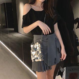Set: Cold-shoulder Top + Pleated Skirt