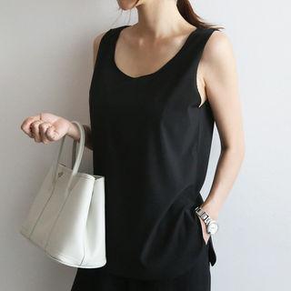 Round-hem Crepe Tank Top