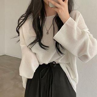Round Neck Plain Long Sleeve Knitted Top