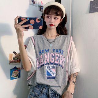 Panel Sleeve Lettering Short-sleeve Top