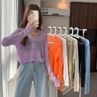 V Neck Plain Long Sleeve Knit Cardigan