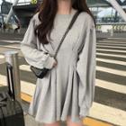 Puff-sleeve Mini A-line Dress Gray - One Size