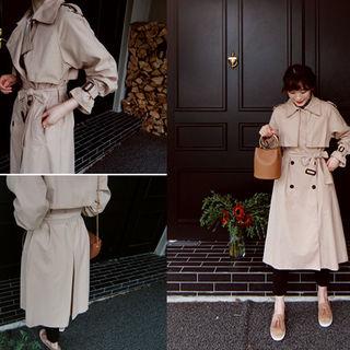 Double-breasted Flap Trench Coat With Sash