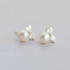 925 Sterling Silver Rhinestone Bow Faux Pearl Earring 1 Pair - As Shown In Figure - One Size