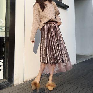 Panel Pleated Midi Skirt
