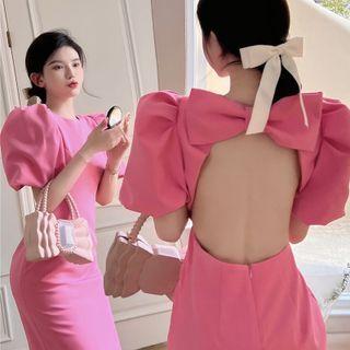 Bow Cutout-back Midi Bodycon Dress