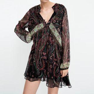 Ethnic Print V-neck Mini Dress