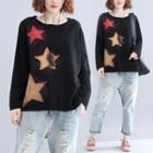 Star Applique Long-sleeve T-shirt Black - One Size