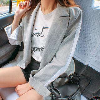 Double-breasted Two-tone Linen Blazer
