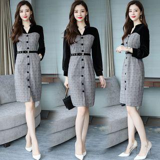 Plaid Single-breasted Long-sleeve Dress