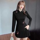 Set: Long-sleeve Butterfly Embroidered Mini A-line Dress + Shorts