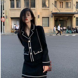 Woolen Blazer / High-waist Mini Skirt