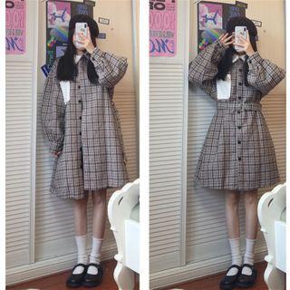 Fleece Panel Plaid Single-breasted Coat