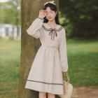 Long-sleeve Sailor Collar Drawstring-waist A-line Dress