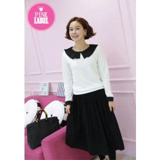 Contrast Pleated-collar Top