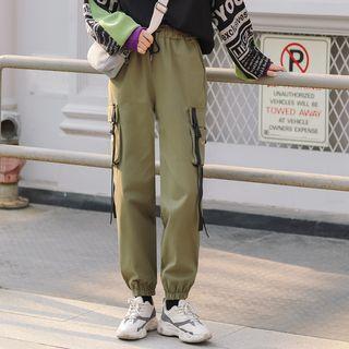 Drawstring Gathered Cuff Panel Pants