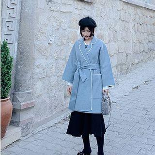 Contrast-trim Tie-front Coat