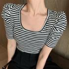 Short-sleeve Striped Scoop-neck T-shirt
