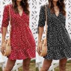 Short-sleeve Heart Print Smock Dress