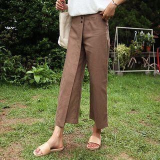 Wrap-front Linen Blend Wide-leg Pants