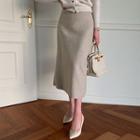 Woolen H-line Maxi Skirt Beige - One Size
