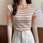 Short-sleeve Color Block Striped Top